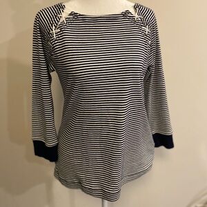Lauren Ralph Lauren white with navy blue stripes, 3/4 sleeves, rund neck